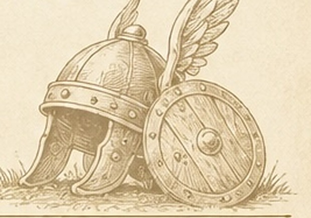 Illustration casque ailé et bouclier gaulois